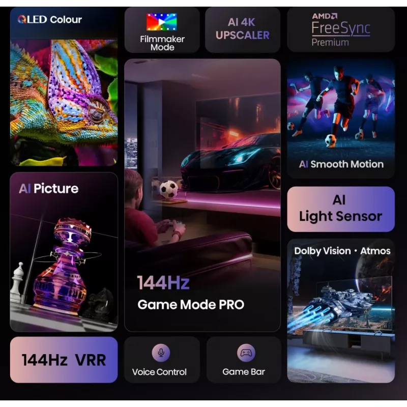 Hisense 85E77Q PRO 2,16 m (85") QLED 4K Ultra HD Smart TV, 144 Hz, Wi-Fi, triplo sintonizzatore, registrazione su USB, nero