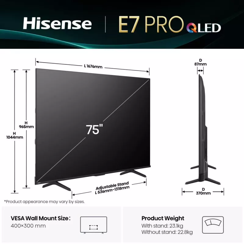 Hisense 75E77Q PRO 190,5 cm (75 inch) Smart TV 4K Ultra HD Wi-Fi nero