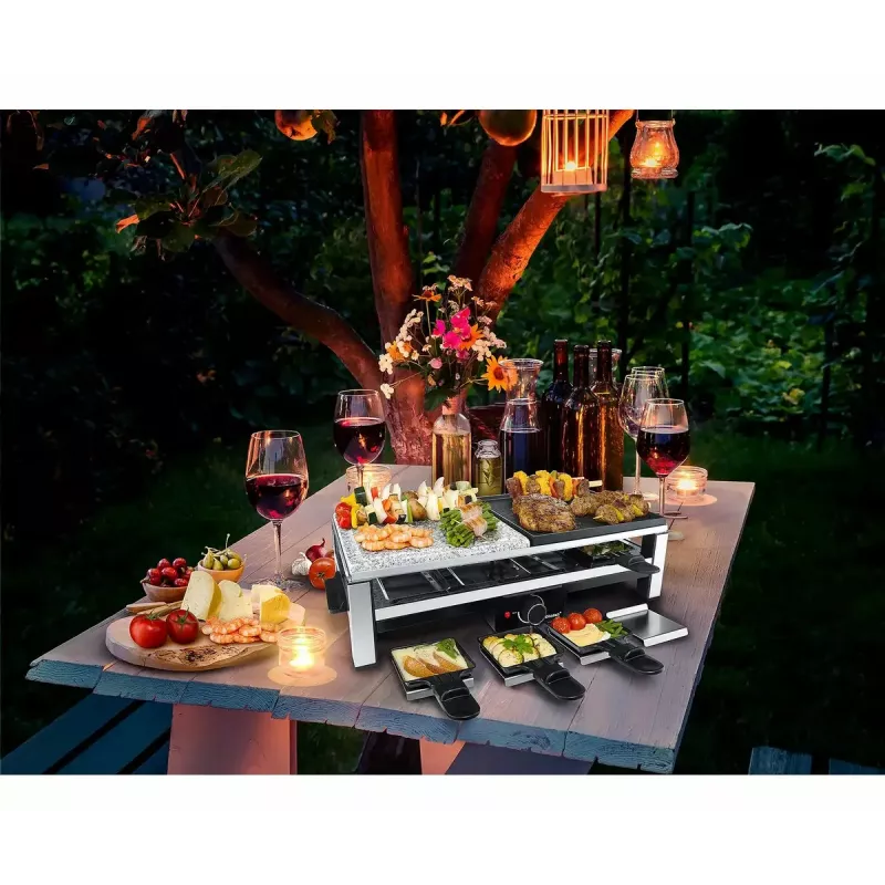 Steba RC 108 Griglia Multi-Raclette, 2000 W, 8 padelline, acciaio inox/nero