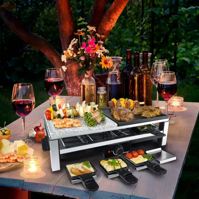 Steba RC 108 Griglia Multi-Raclette, 2000 W, 8 padelline, acciaio inox/nero