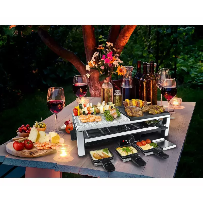 Steba RC 108 Griglia Multi-Raclette, 2000 W, 8 padelline, acciaio inox/nero