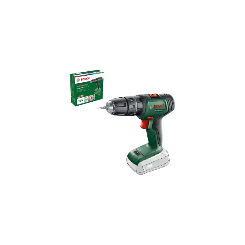 Bosch UniversalImpact 18V 06039D4100 trapano avvitatore a percussione a batteria, 1450 giri/min, mandrino autoserrante, senza batteria e caricabatterie, verde/nero