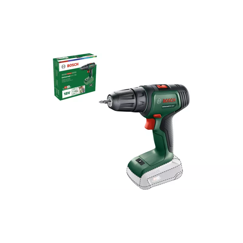 Bosch UniversalDrill 18V 06039D4000 trapano avvitatore a batteria, 40 Nm, 1450 giri/min, a 2 velocità, mandrino autoserrante, senza batteria e caricabatterie, verde/nero