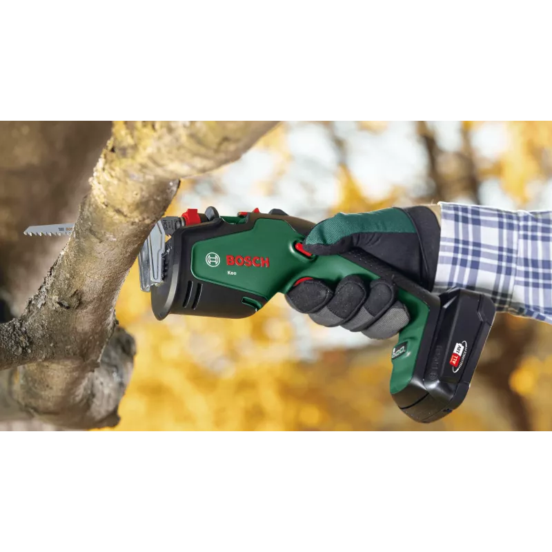 Seghetto da potatura a batteria Bosch Keo 18V, 2,0 Ah, verde/nero