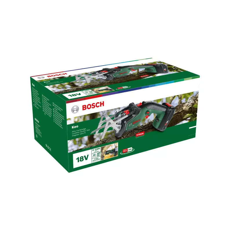 Seghetto da potatura a batteria Bosch Keo 18V, 2,0 Ah, verde/nero