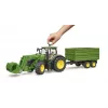 Trattore BRUDER John Deere 7R 350 con caricatore frontale e rimorchio tandem, plastica, da 3 anni