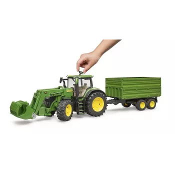 Trattore BRUDER John Deere 7R 350 con caricatore frontale e rimorchio tandem, plastica, da 3 anni