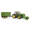 Trattore BRUDER John Deere 7R 350 con caricatore frontale e rimorchio tandem, plastica, da 3 anni