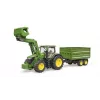 Trattore BRUDER John Deere 7R 350 con caricatore frontale e rimorchio tandem, plastica, da 3 anni