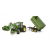 Trattore BRUDER John Deere 7R 350 con caricatore frontale e rimorchio tandem, plastica, da 3 anni