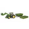 Trattore BRUDER John Deere 7R 350 con caricatore frontale e rimorchio tandem, plastica, da 3 anni