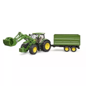 Trattore BRUDER John Deere 7R 350 con caricatore frontale e rimorchio tandem, plastica, da 3 anni