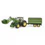 Trattore BRUDER John Deere 7R 350 con caricatore frontale e rimorchio tandem, plastica, da 3 anni