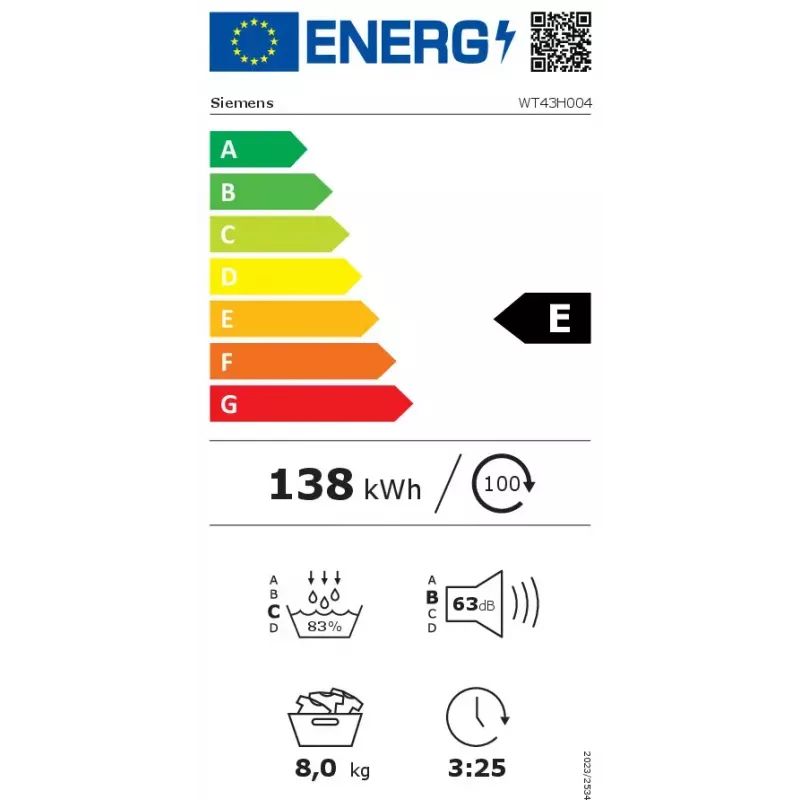 Siemens iQ300 WT43H004 asciugatrice a libera installazione a carica frontale 8 kg bianco