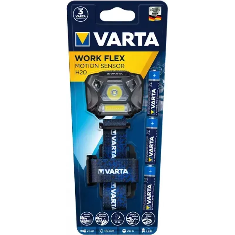 Torcia frontale Varta WORK FLEX MOTION SENSOR H20 nero blu LED 150 lm 20 h