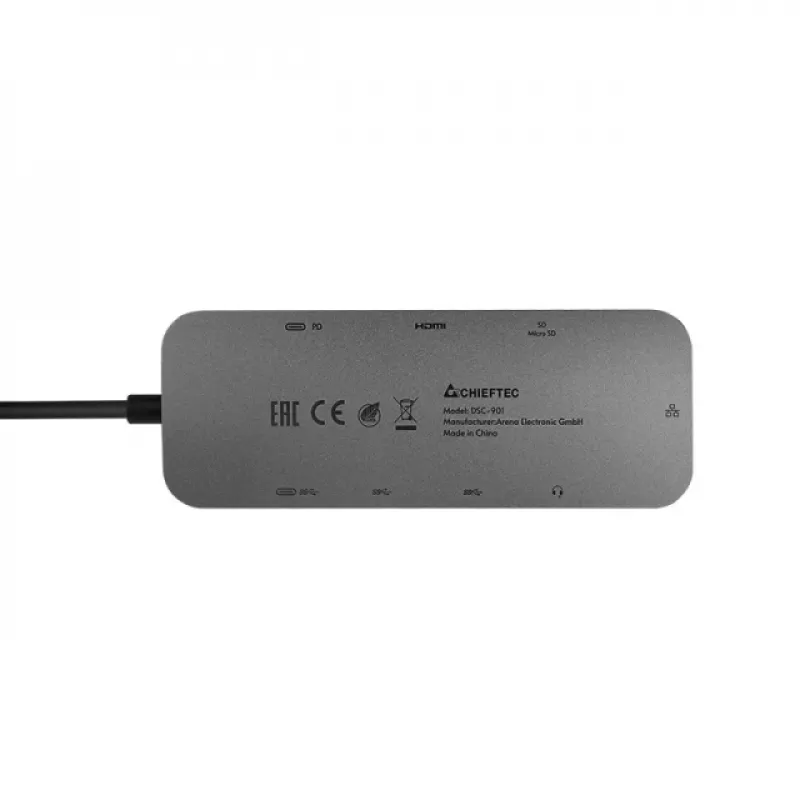 Chieftec DSC-901 stazione di aggancio USB-C, USB 3.2 Gen 1, HDMI, Gigabit LAN, 2x USB-A, 2x USB-C, titanio