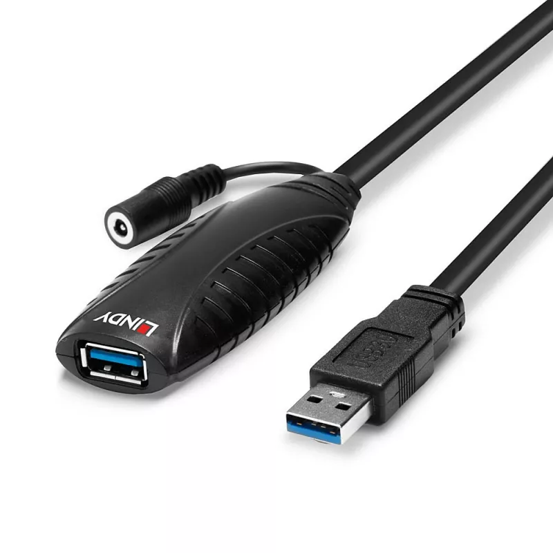 Lindy 43156 cavo di prolunga attivo USB 3.0, USB-A maschio a USB-A femmina, 10 m, USB 3.2 Gen 1, 5 Gbit/s, nero