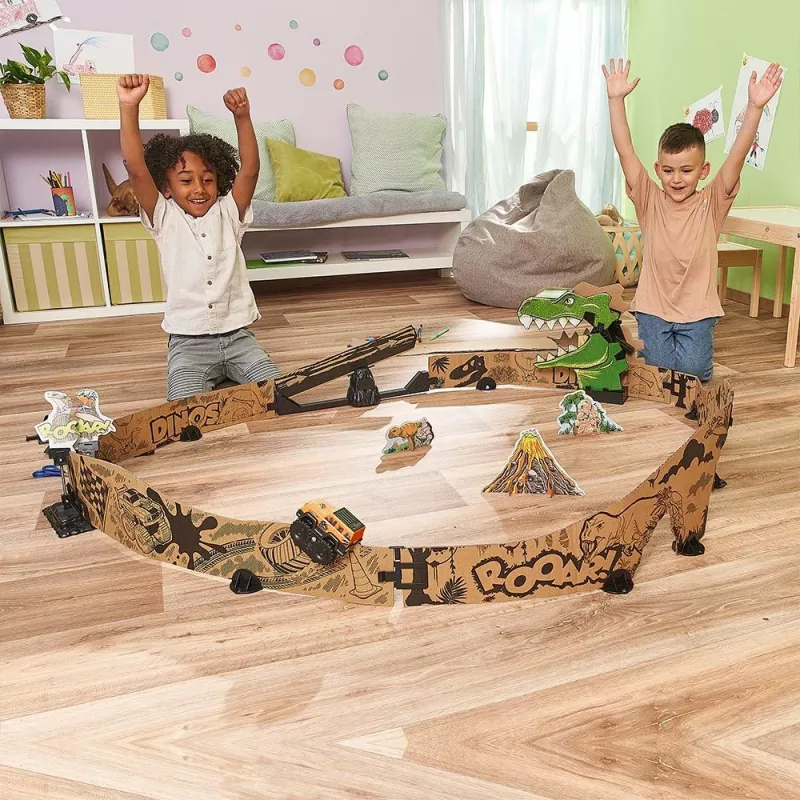 Set pista da corsa giocattolo VTech Car-Board Racers Dino Adventure Set, pista