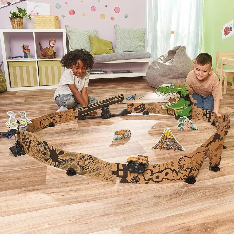 Set pista da corsa giocattolo VTech Car-Board Racers Dino Adventure Set, pista