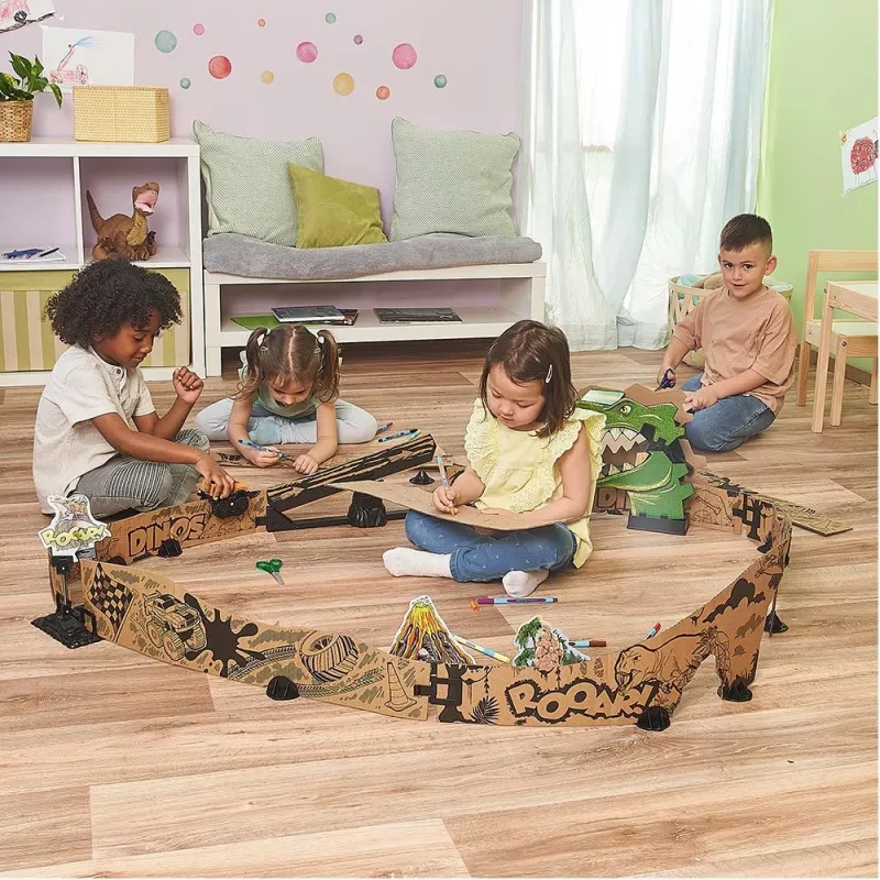 Set pista da corsa giocattolo VTech Car-Board Racers Dino Adventure Set, pista
