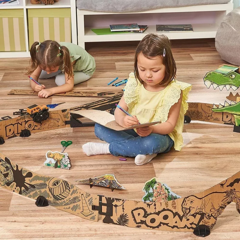 Set pista da corsa giocattolo VTech Car-Board Racers Dino Adventure Set, pista