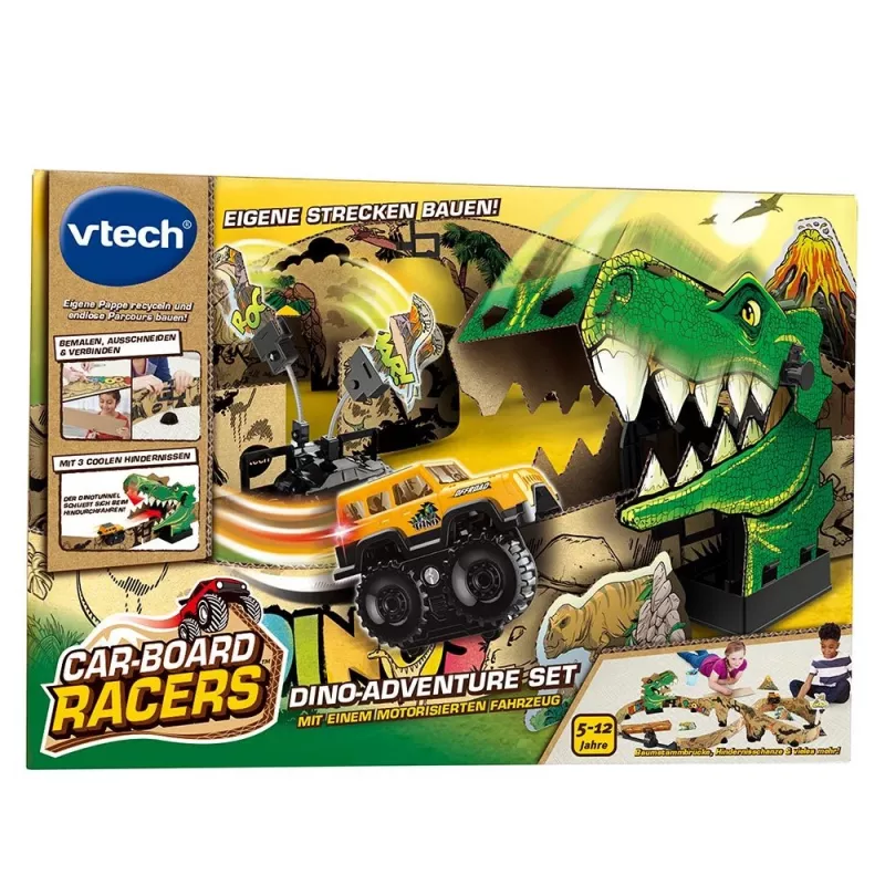 Set pista da corsa giocattolo VTech Car-Board Racers Dino Adventure Set, pista