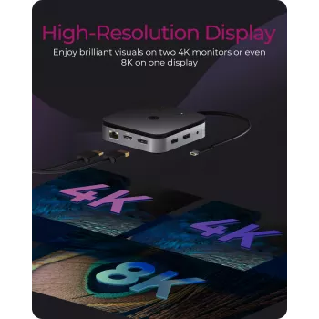 ICY BOX Docking Station USB4® 7-in-1 con doppia uscita video, con cavo, USB4, 60 W, 3,5 mm, 10,100,1000 Mbit/s, antracite