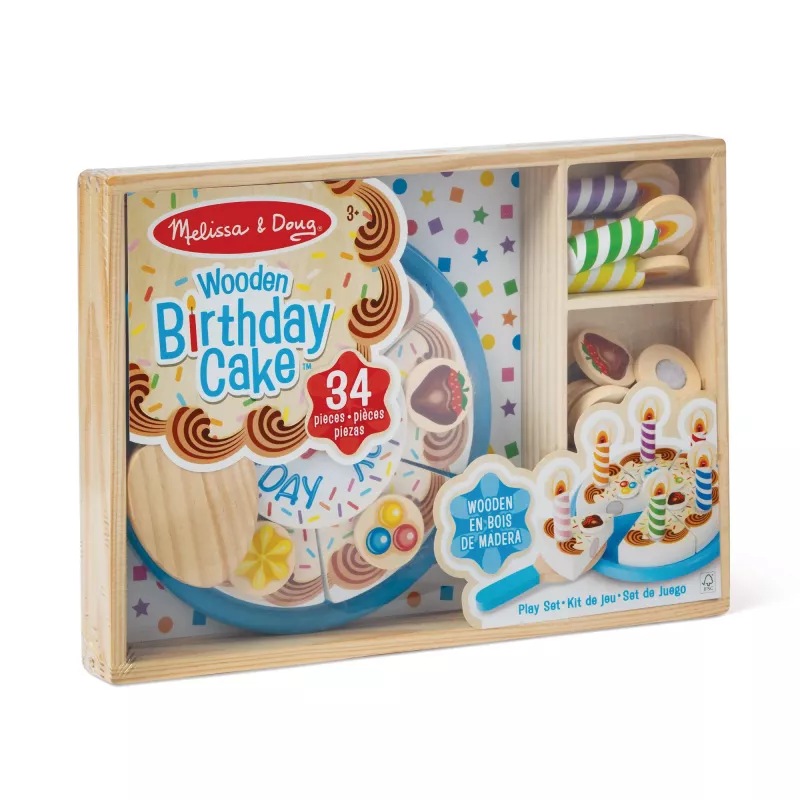 Melissa & Doug torta di compleanno – cibo giocattolo in legno con decorazioni da mescolare e 7 candeline