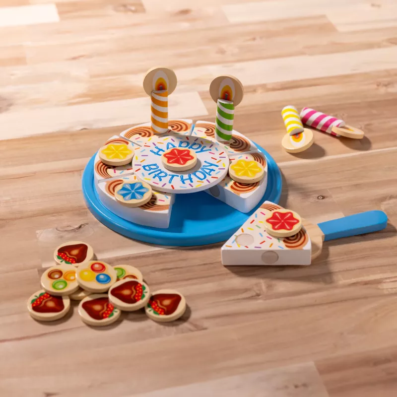 Melissa & Doug torta di compleanno – cibo giocattolo in legno con decorazioni da mescolare e 7 candeline
