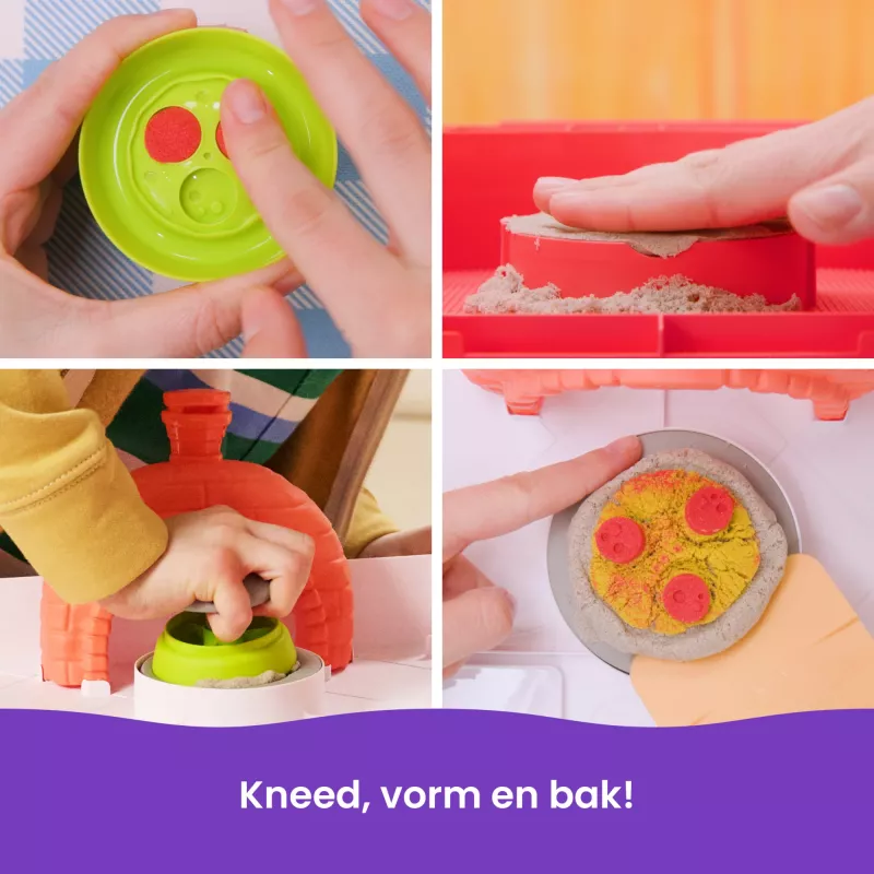 Kinetic Sand, SquishPizza set da gioco forno per pizza che lievita, regali creativi di Pasqua, include 1 lb di sabbia modellabile e 5 utensili, cibo giocattolo artigianato giocattolo per bambini