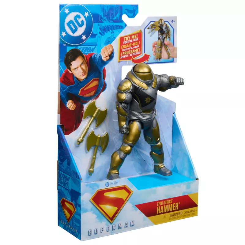 Action figure Superman Hammer of Boravia 6 pollici, stile film, include 2 accessori, oro/grigio