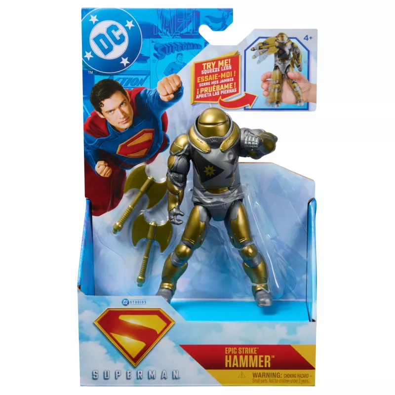 Action figure Superman Hammer of Boravia 6 pollici, stile film, include 2 accessori, oro/grigio