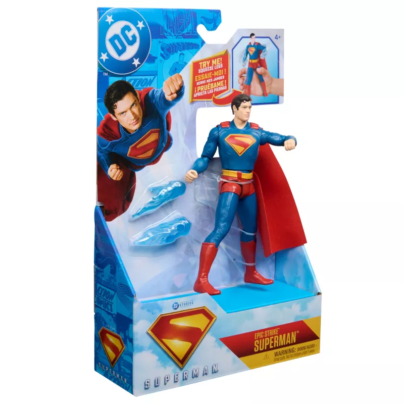 DC Comics, SUPERMAN action figure Epic Strike, 15 cm, stile autentico del film, include 2 accessori, giocattolo per bambini e bambine da 4 anni