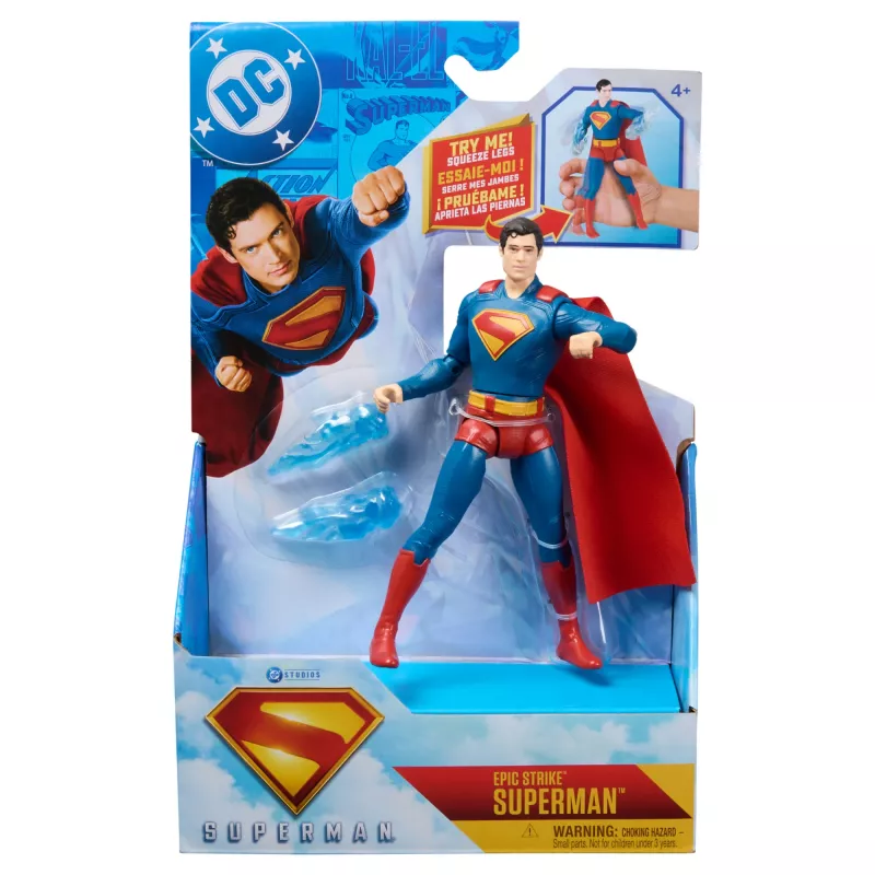 DC Comics, SUPERMAN action figure Epic Strike, 15 cm, stile autentico del film, include 2 accessori, giocattolo per bambini e bambine da 4 anni