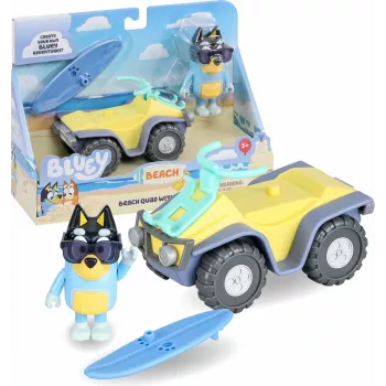 Moose Toys Bluey S9 set figura e veicolo quad da spiaggia con Bandit