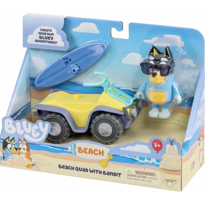Moose Toys Bluey S9 set figura e veicolo quad da spiaggia con Bandit