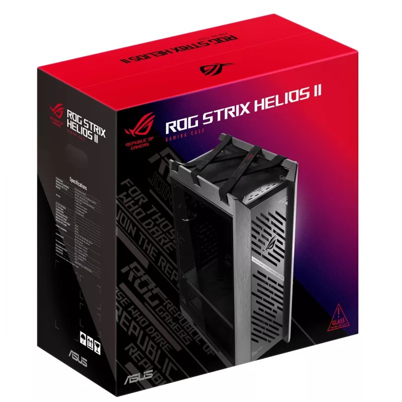 ASUS ROG Strix Helios II GX601S case per PC, Midi Tower, E-ATX, vetro temperato, Aura Sync RGB, 4 ventole da 140 mm, USB-C, nero