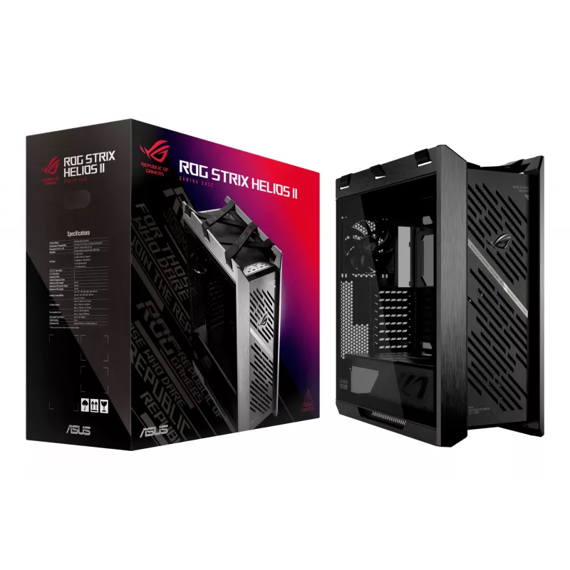 ASUS ROG Strix Helios II GX601S case per PC, Midi Tower, E-ATX, vetro temperato, Aura Sync RGB, 4 ventole da 140 mm, USB-C, nero