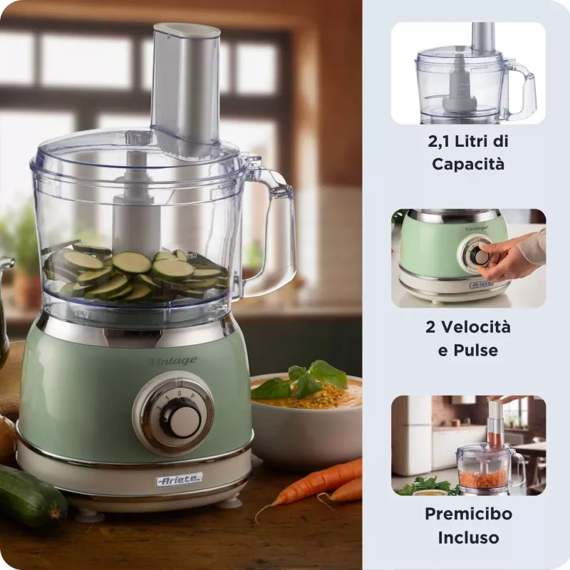 Robot da cucina ARIETE Vintage Line 1781/04 — 1000 W, 2,1 L, verde