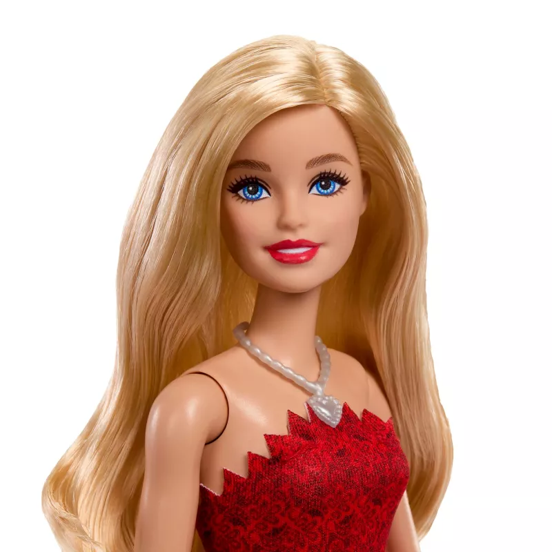 Bambola Barbie Mattel 80° anniversario moda color rubino con abito rosso e accessori