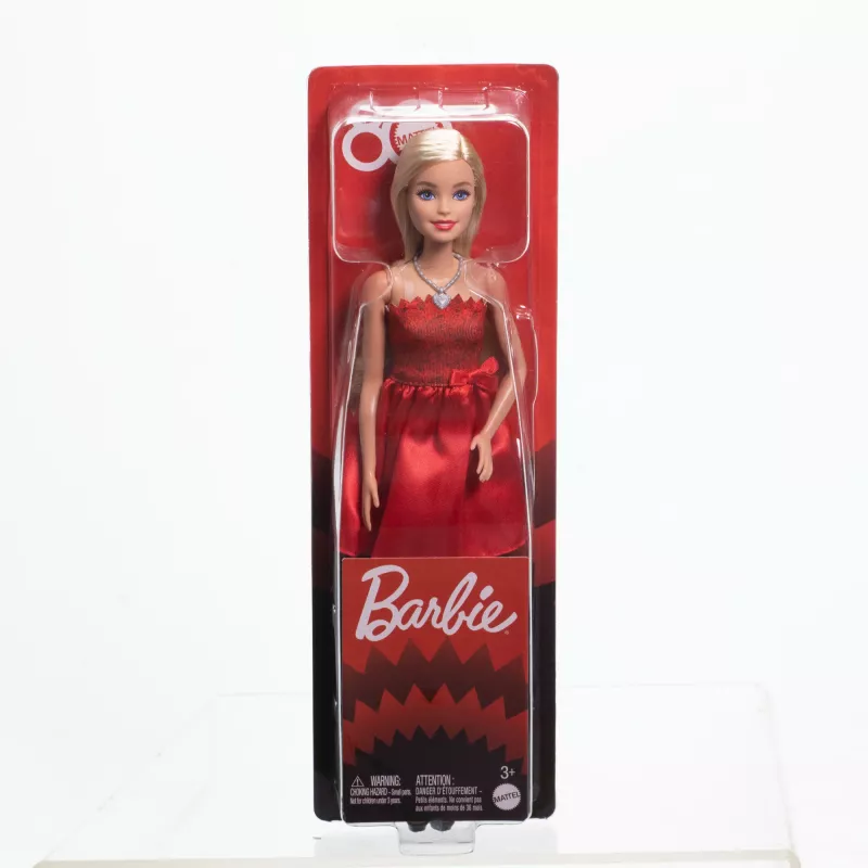 Bambola Barbie Mattel 80° anniversario moda color rubino con abito rosso e accessori