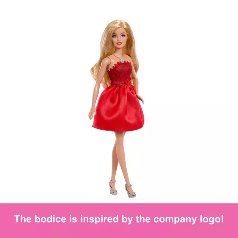 Bambola Barbie Mattel 80° anniversario moda color rubino con abito rosso e accessori