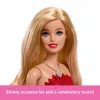 Bambola Barbie Mattel 80° anniversario moda color rubino con abito rosso e accessori