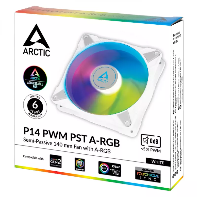 ARCTIC P14 PWM PST A-RGB - ventola per case semi-passiva da 140 mm con A-RGB digitale in bianco
