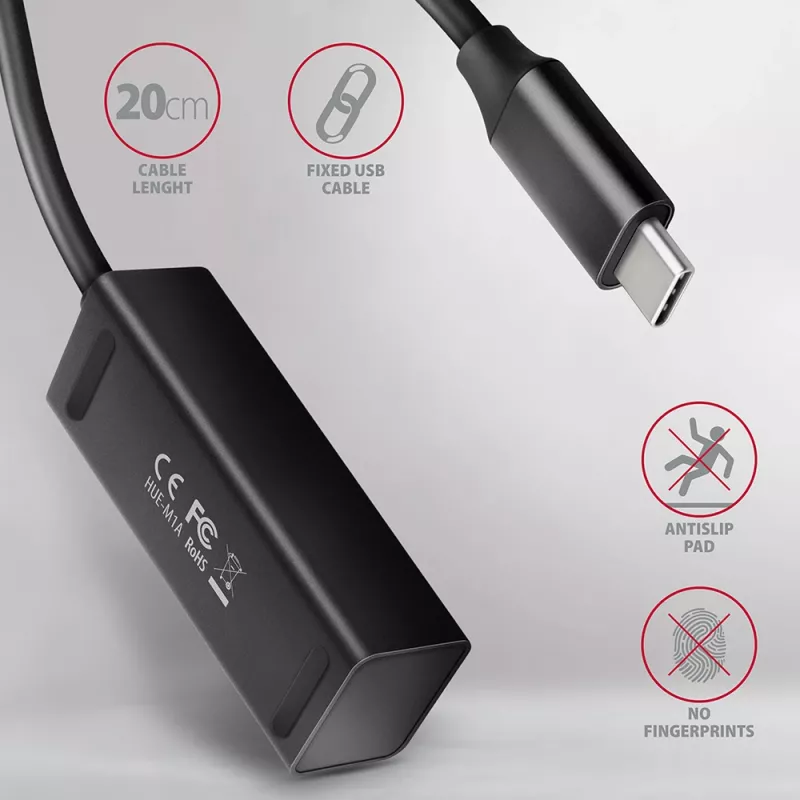 Hub USB-C 3.2 Gen 1 in metallo miniaturizzato AXAGON HUE-M1C