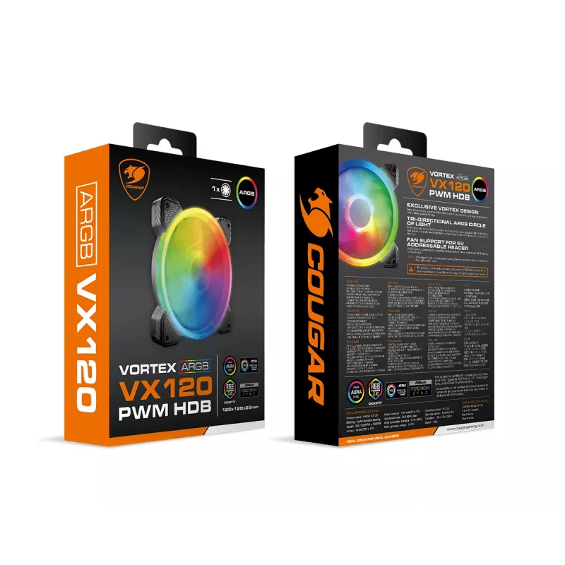 Ventola per case PC COUGAR VORTEX ARGB VX120 12 cm nero 1 pz.