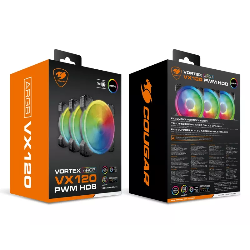 Ventola per case PC COUGAR VORTEX ARGB VX120 12 cm nero 1 pz.