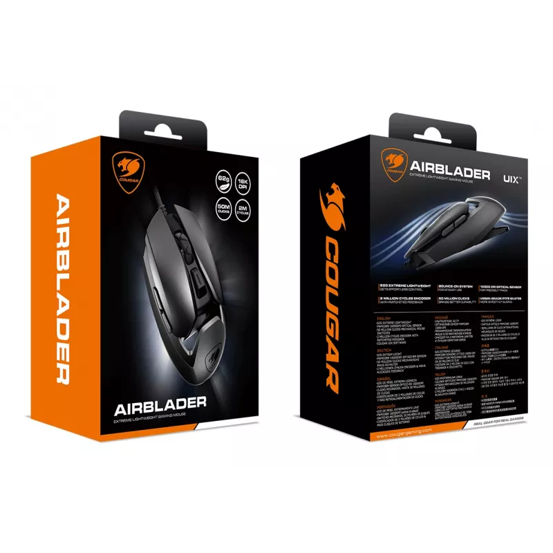 Mouse COUGAR Gaming AirBlader, con filo, nero, ottico, USB Type-A, 16000 DPI, nero