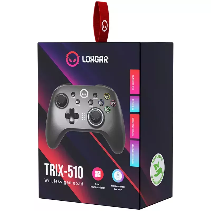 Lorgar TRIX-510 controller per giochi, nero, BT5.0, batteria integrata da 600 mAh, Type-C