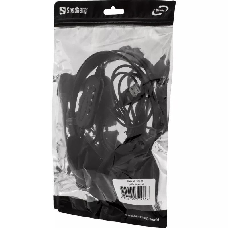 Sandberg Saver cuffie USB, con filo, chiamate/musica, 20 - 20000 Hz, 65 g, cuffie, nero
